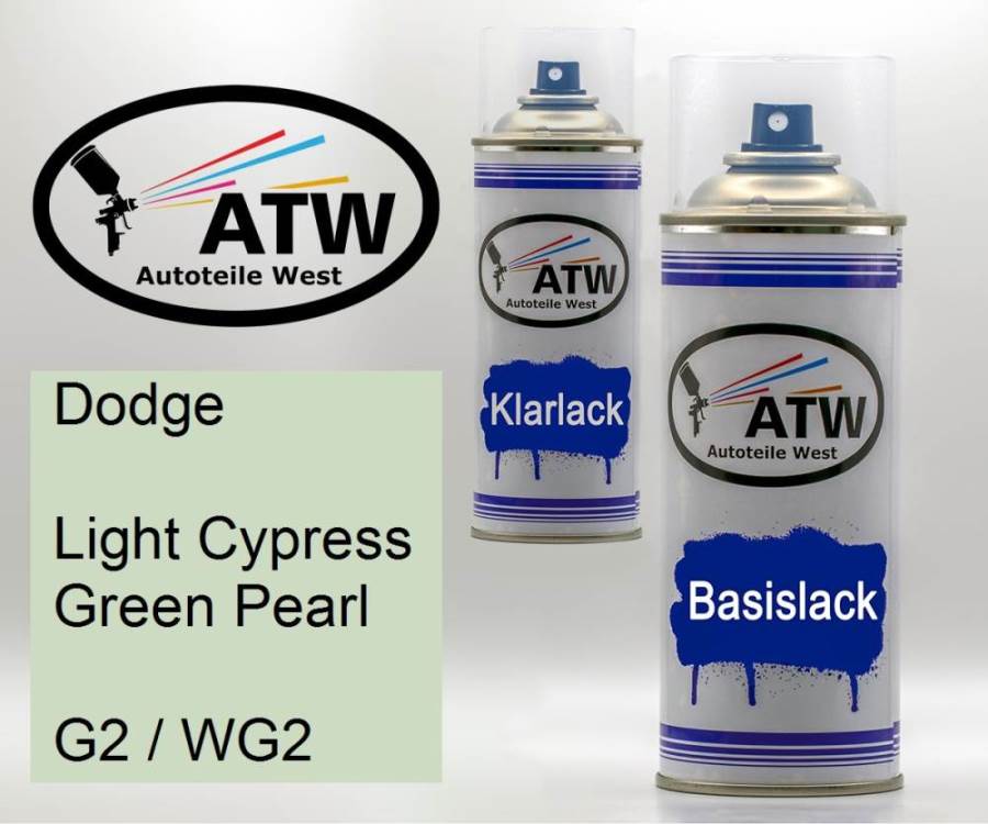 Dodge, Light Cypress Green Pearl, G2 / WG2: 400ml Sprühdose + 400ml Klarlack - Set, von ATW Autoteile West.